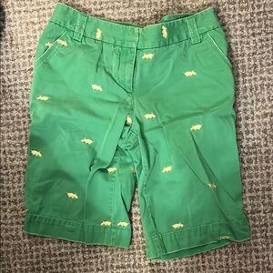 J. Crew Green Shorts with Yellow Embroidery